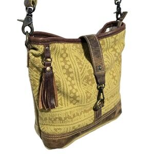 Myra Bag Southwest Shoulder Bag Geometric Aztec Leather Canvas